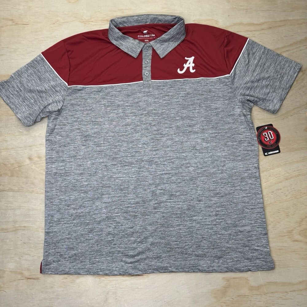 NEW Alabama Crimson Tide Men's Colosseum Heather Gray Chamberlain Polo 2XL